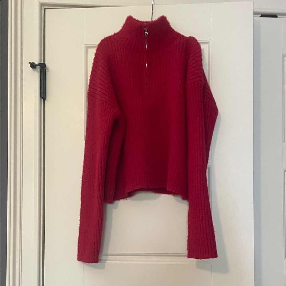 Art Class Red Fuzzy Quarter Zip Sweater